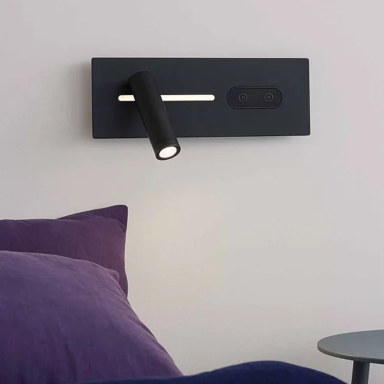 APLIQUE DE PAREDE LED 10W REGULÁVEL TÁTIL PRETO ORIENTAÇÃO ESQUERDA