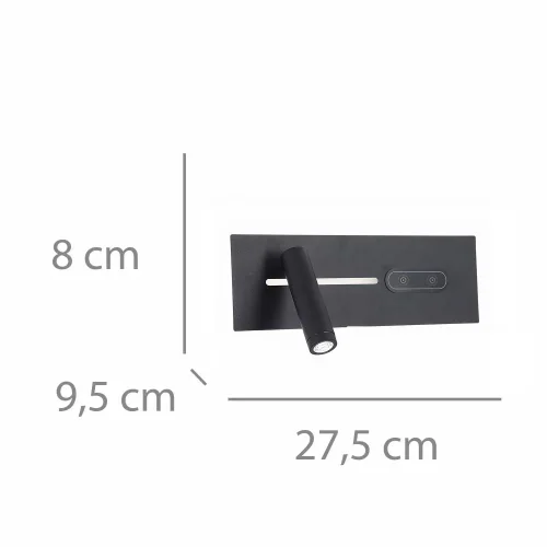 APLIQUE DE PAREDE LED 10W REGULÁVEL TÁTIL PRETO ORIENTAÇÃO ESQUERDA