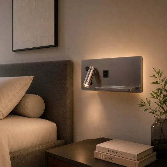 APLIQUE DE PAREDE LED 8W REGULÁVEL TÁTIL NÍQUEL ORIENTAÇÃO ESQUERDA