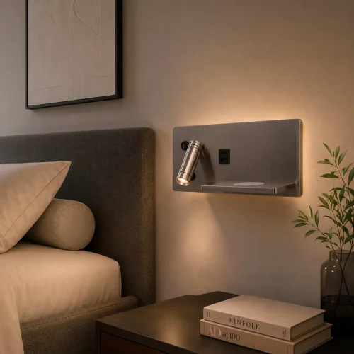 APLIQUE DE PAREDE LED 8W REGULÁVEL TÁTIL NÍQUEL ORIENTAÇÃO ESQUERDA