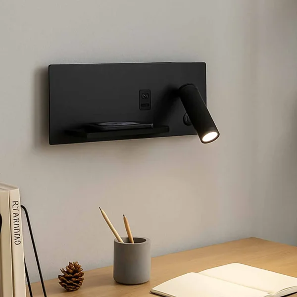 APLIQUE DE PAREDE LED 8W REGULÁVEL TÁTIL PRETO ORIENTAÇÃO DIREITA