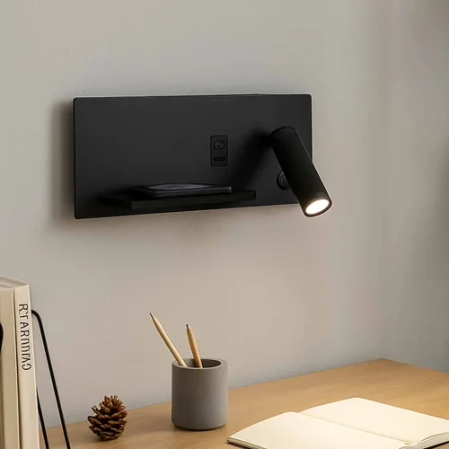 APLIQUE DE PAREDE LED 8W REGULÁVEL TÁTIL PRETO ORIENTAÇÃO DIREITA