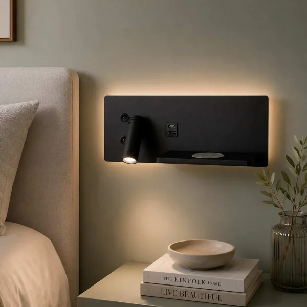 APLIQUE DE PAREDE LED 8W REGULÁVEL TÁTIL PRETO ORIENTAÇÃO ESQUERDA