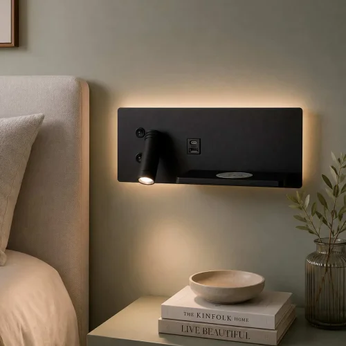 APLIQUE DE PAREDE LED 8W REGULÁVEL TÁTIL PRETO ORIENTAÇÃO ESQUERDA