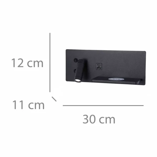 APLIQUE DE PAREDE LED 8W REGULÁVEL TÁTIL PRETO ORIENTAÇÃO ESQUERDA