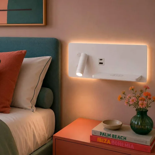 APLIQUE DE PAREDE LED 8W REGULÁVEL TÁTIL BRANCO ORIENTAÇÃO ESQUERDA
