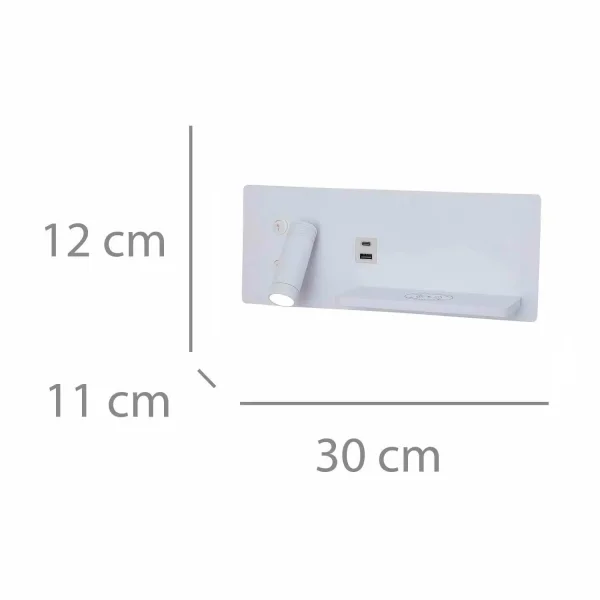 APLIQUE DE PAREDE LED 8W REGULÁVEL TÁTIL BRANCO ORIENTAÇÃO ESQUERDA