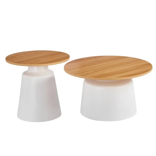 CONJUNTO DE 2 MESAS AUXILIARES NORAE NATURAL/BRANCO