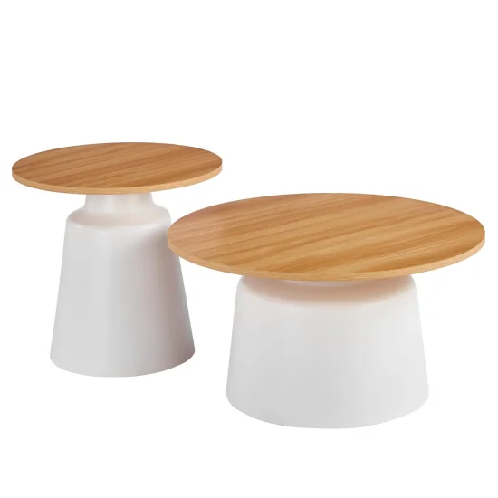 CONJUNTO DE 2 MESAS AUXILIARES NORAE NATURAL/BRANCO