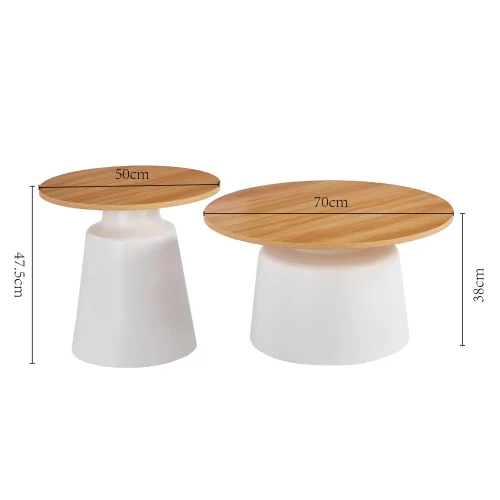 CONJUNTO DE 2 MESAS AUXILIARES NORAE NATURAL/BRANCO