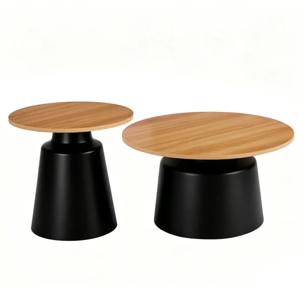 CONJUNTO DE 2 MESAS AUXILIARES NORAE NATURAL/PRETO