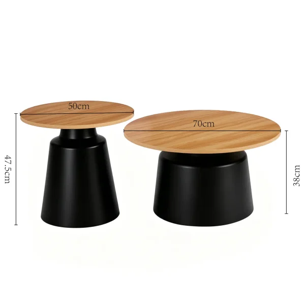 CONJUNTO DE 2 MESAS AUXILIARES NORAE NATURAL/PRETO