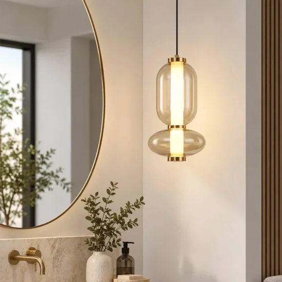 CANDEEIRO DE TETO LED 11W CCT EM VIDRO ÂMBAR SOLENE