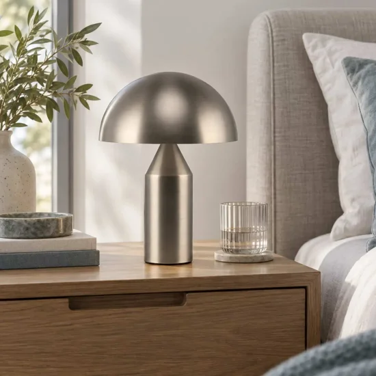 CANDEEIRO DE MESA 2 LUZES E27 NÍQUEL MATE ENOKI