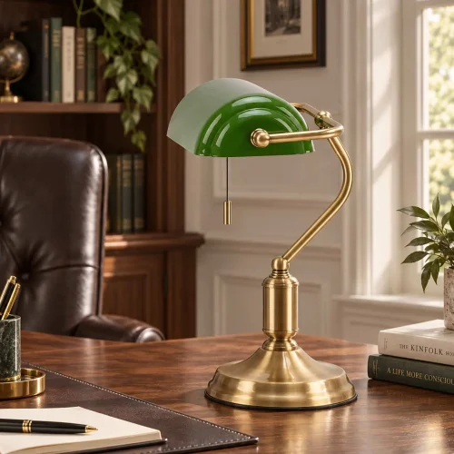 CANDEEIRO DE MESA DE BANQUEIRO E27 VERDE BRILHANTE