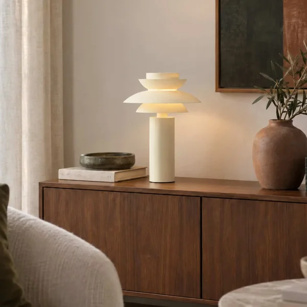 CANDEEIRO DE MESA 1 LUZ E27 BEGE Ø30 CM ORNELLA