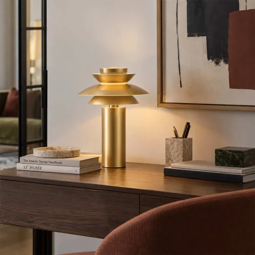 CANDEEIRO DE MESA 1 LUZ E27 DOURADO Ø30 CM ORNELLA