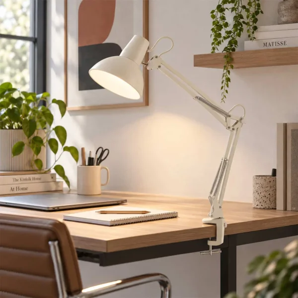 CANDEEIRO MULTIFUNÇÕES DE MESA, PAREDE E PINÇA EM AÇO BRANCO