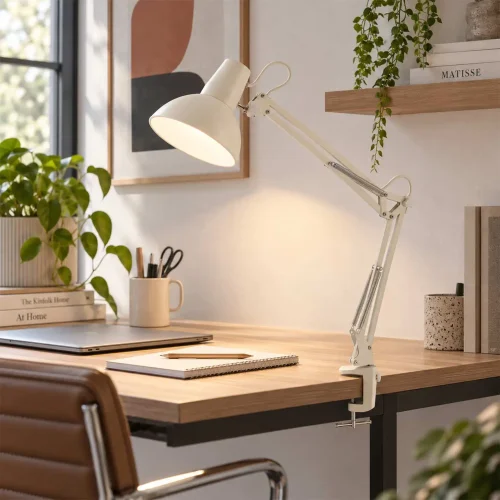 CANDEEIRO MULTIFUNÇÕES DE MESA, PAREDE E PINÇA EM AÇO BRANCO
