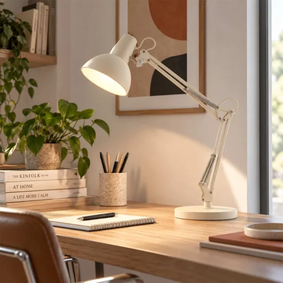 CANDEEIRO MULTIFUNÇÕES DE MESA, PAREDE E PINÇA EM AÇO BRANCO
