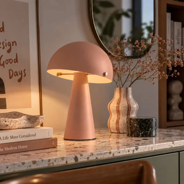 CANDEEIRO DE MESA EM AÇO PINTADO ROSA MATE E27 CHANTERELLE