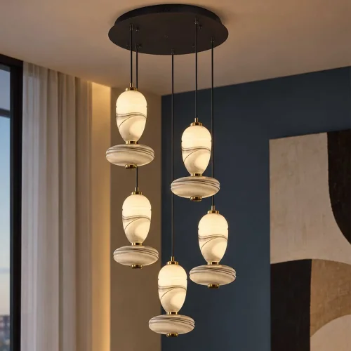 CANDEEIRO DE TETO LED 5 LUZES 50 W CCT EFEITO MÁRMORE TOSCANA