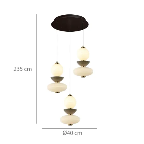 CANDEEIRO DE TETO 3 LUZES LED 30W CCT CERÂMICA/VIDRO HATHOR