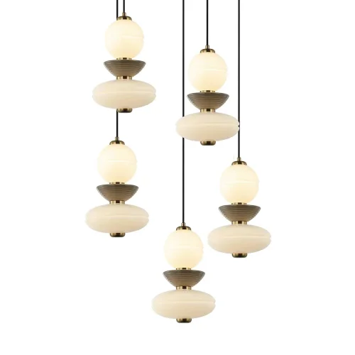 CANDEEIRO DE TETO LED 5 LUZES 50 W CCT EM CERÂMICA E VIDRO HATHOR