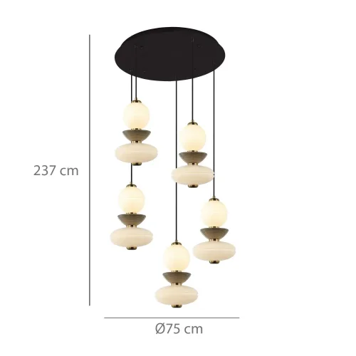 CANDEEIRO DE TETO LED 5 LUZES 50 W CCT EM CERÂMICA E VIDRO HATHOR