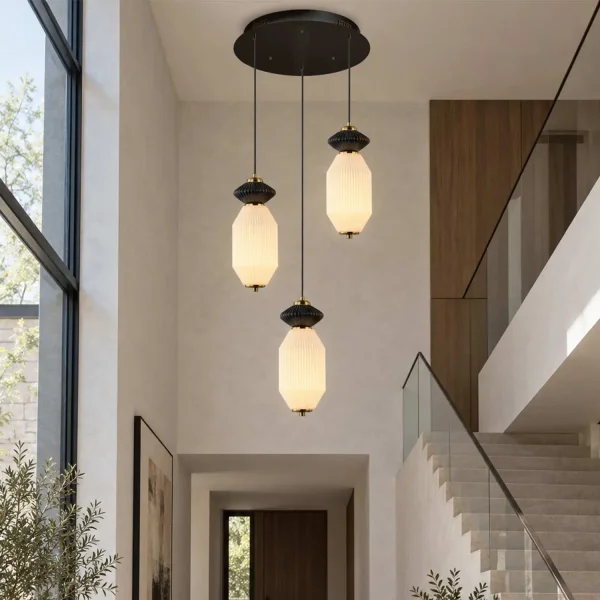 CANDEEIRO DE TETO LED 3 LUZES 30W CCT CERÂMICA/VIDRO KIYA