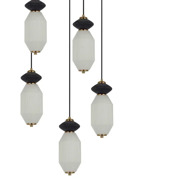 CANDEEIRO DE TETO LED 5 LUZES 50W CCT CERÂMICA/VIDRO KIYA