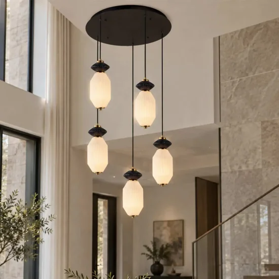 CANDEEIRO DE TETO LED 5 LUZES 50W CCT CERÂMICA/VIDRO KIYA