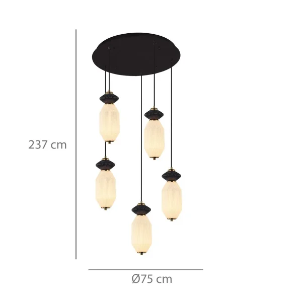 CANDEEIRO DE TETO LED 5 LUZES 50W CCT CERÂMICA/VIDRO KIYA